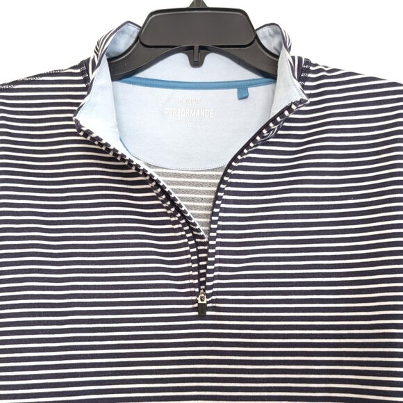 J CREW Pullover Men's L Blue White Performance Striped 1/4 Zip Long Sleeve - Picture 3 of 11